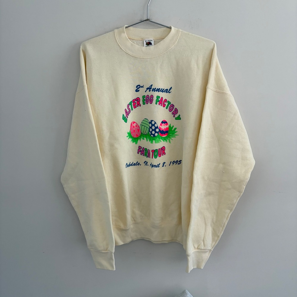 Vintage Fruit of the Loom Easter Egg Factory Farm Tour Sweatshirt 1995 XL